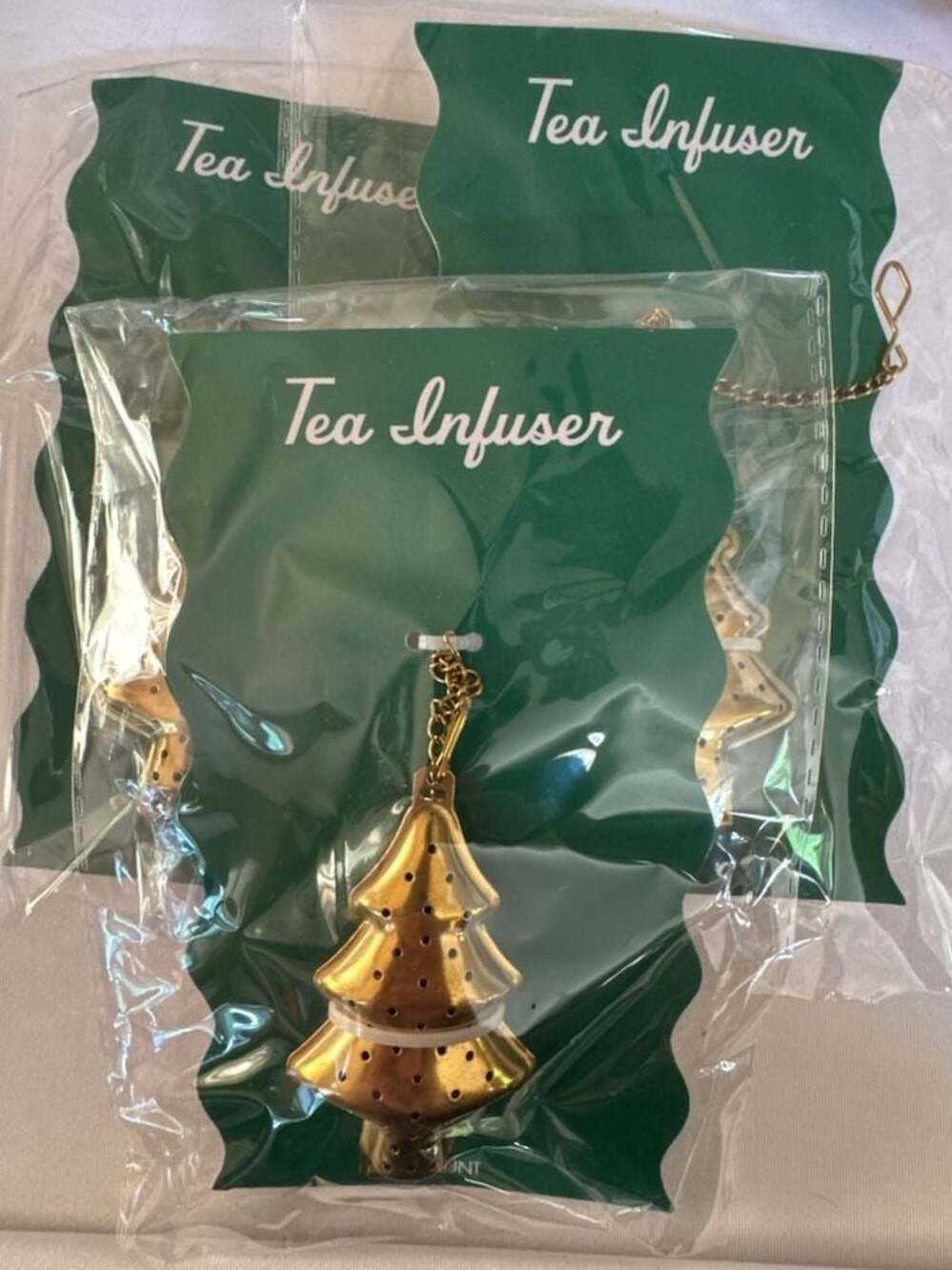P516 Set of 3 Tree Gold Tone Tea Infuser